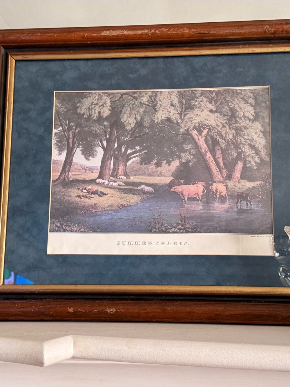 Vintage Framed Pastoral Print ‘Summer Shades’ in Wood Frame